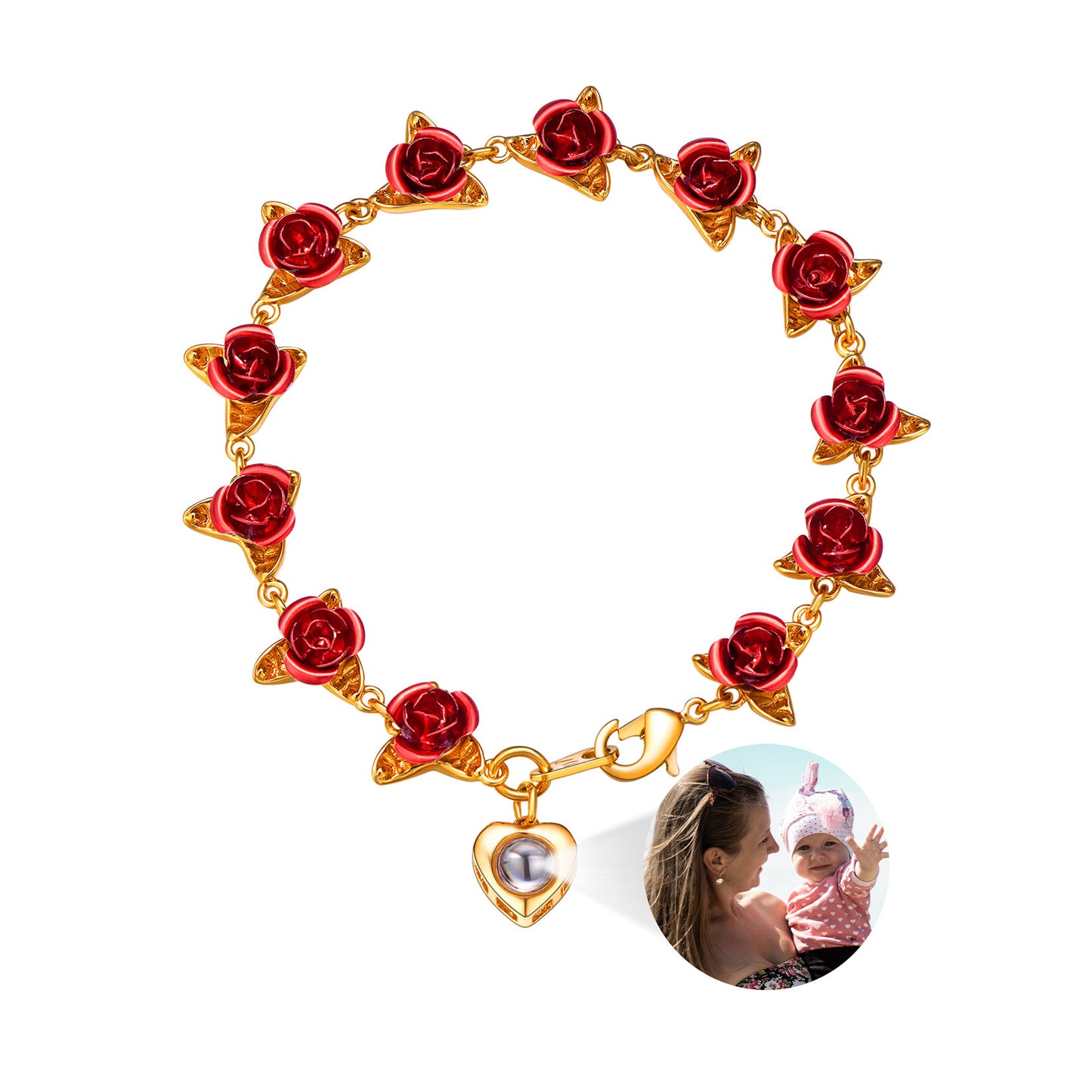 Personalized Rose Flower Heart Photo Projection Bracelet for Women