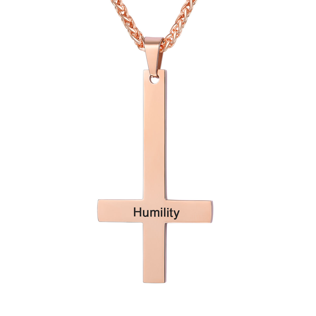Upside Down Cross Necklace Rose Gold Plated