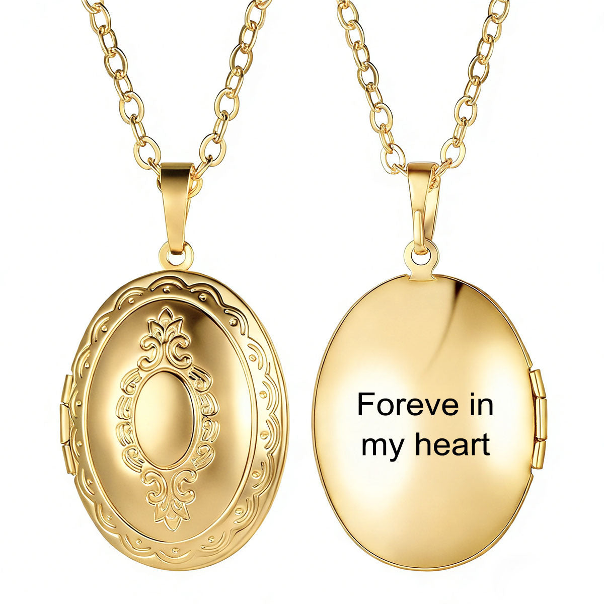 Vintage Oval Photo Locket Necklace Gold Plated