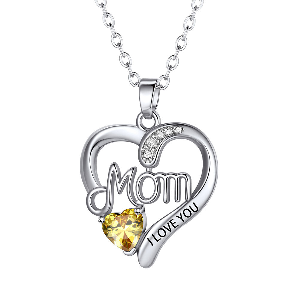 Yellow Gemstone Mom Necklace I Love You Mom Heart Necklace