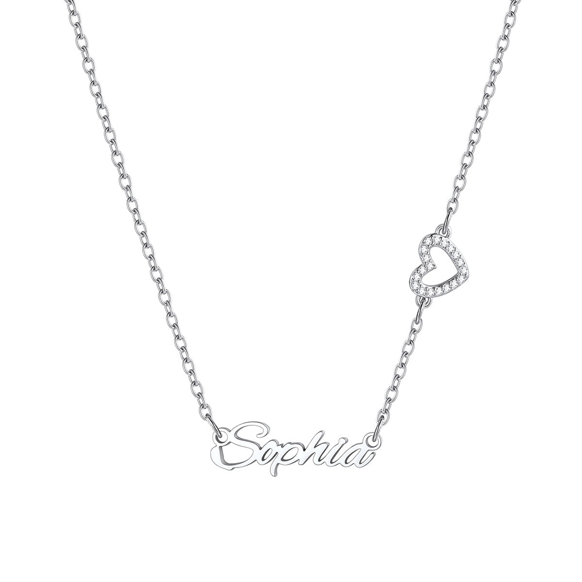 Personalized Name Necklace with CZ Heart Cross Bow for Women