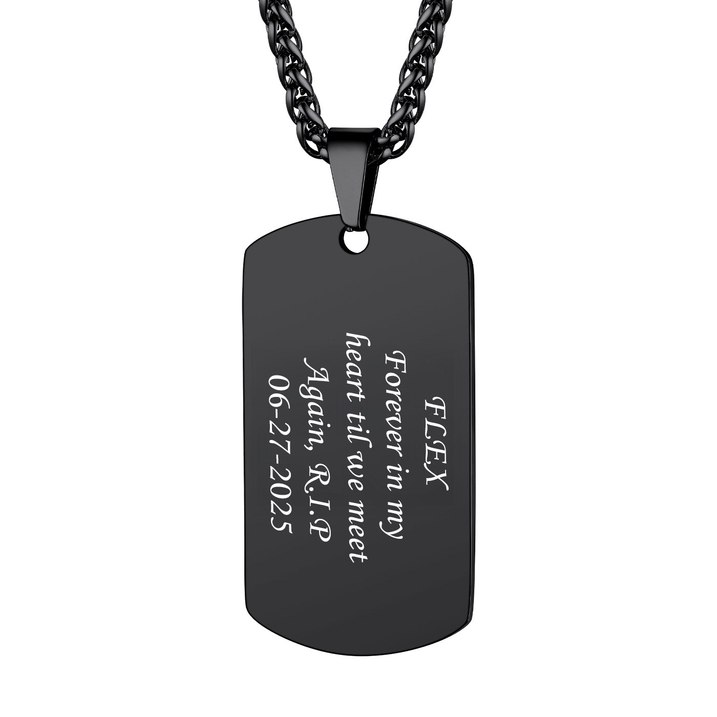 dog tag pendant with engraved text Black Plated