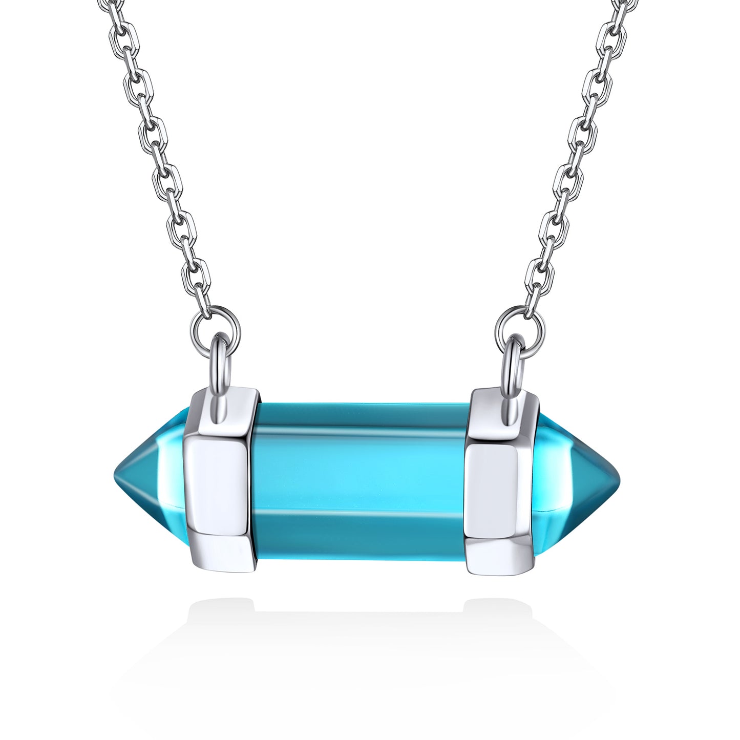 Silver Healing Birthstone Necklace Hexagon Chakra Crystal Pendant