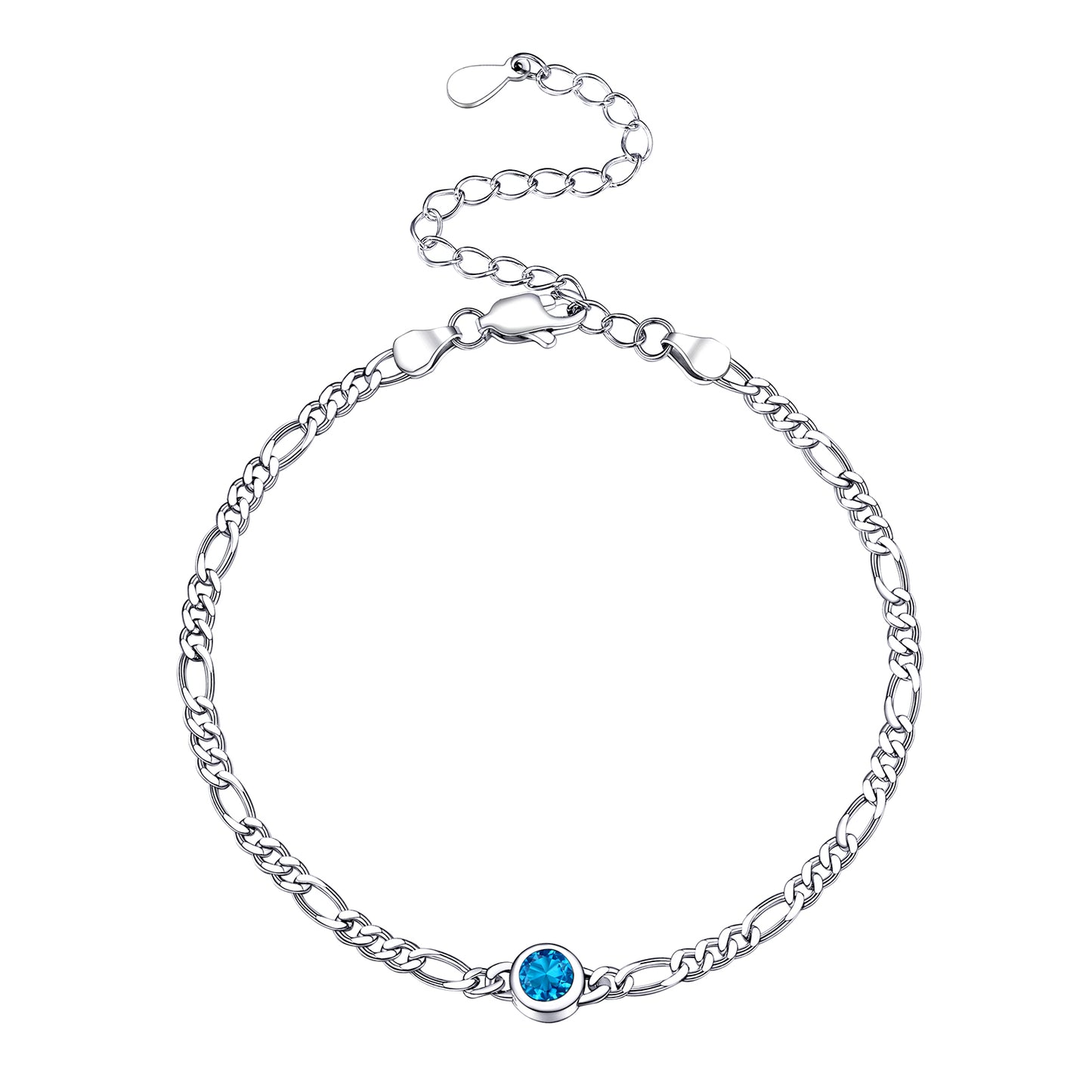 Pulsera de cadena Figaro de plata de ley con piedra de nacimiento