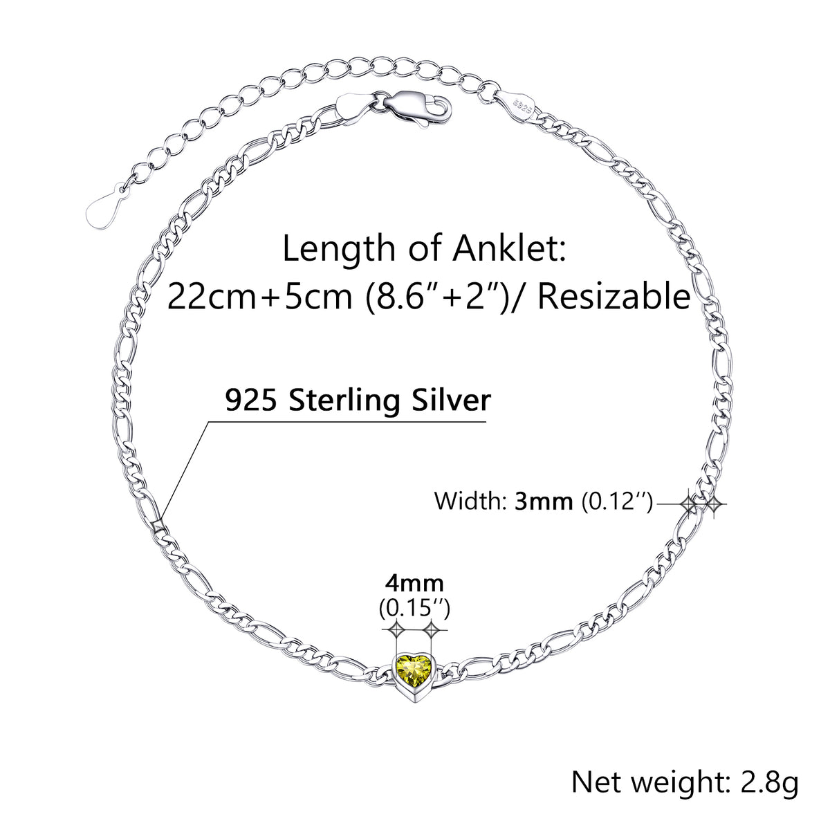 Birthstones Jewelry sterling silver anklet