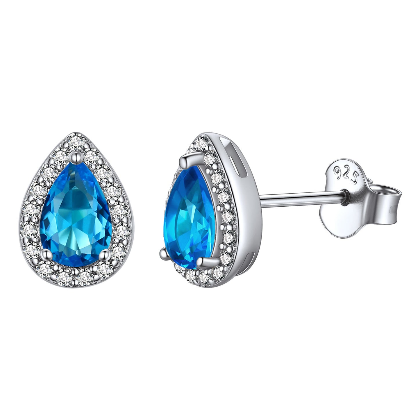 Teardrop Birthstone Halo Stud Earrings For Women Sterling Silver BIRTHSTONES JEWELRY