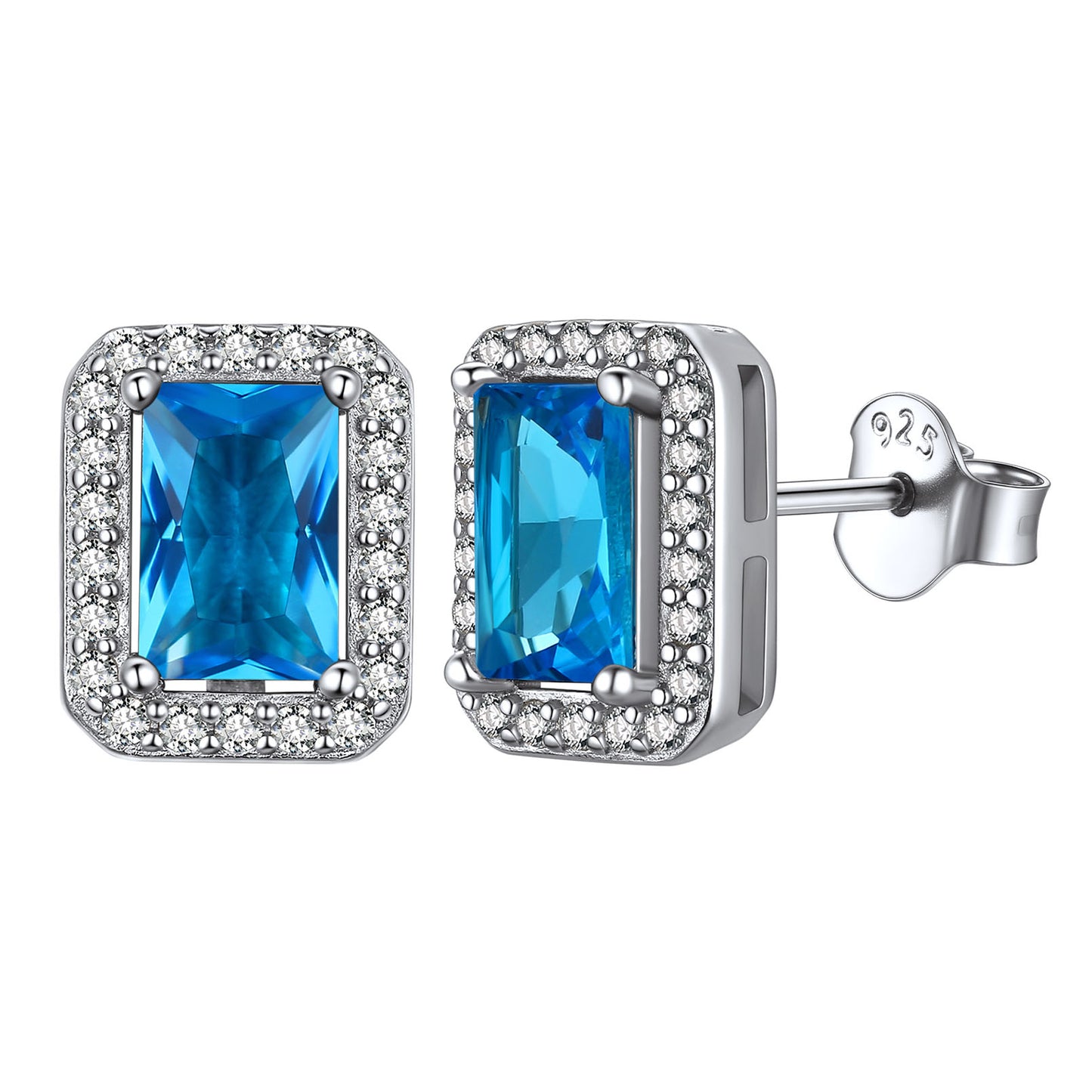 Sterling Silver Square Halo Birthstone Stud Earrings