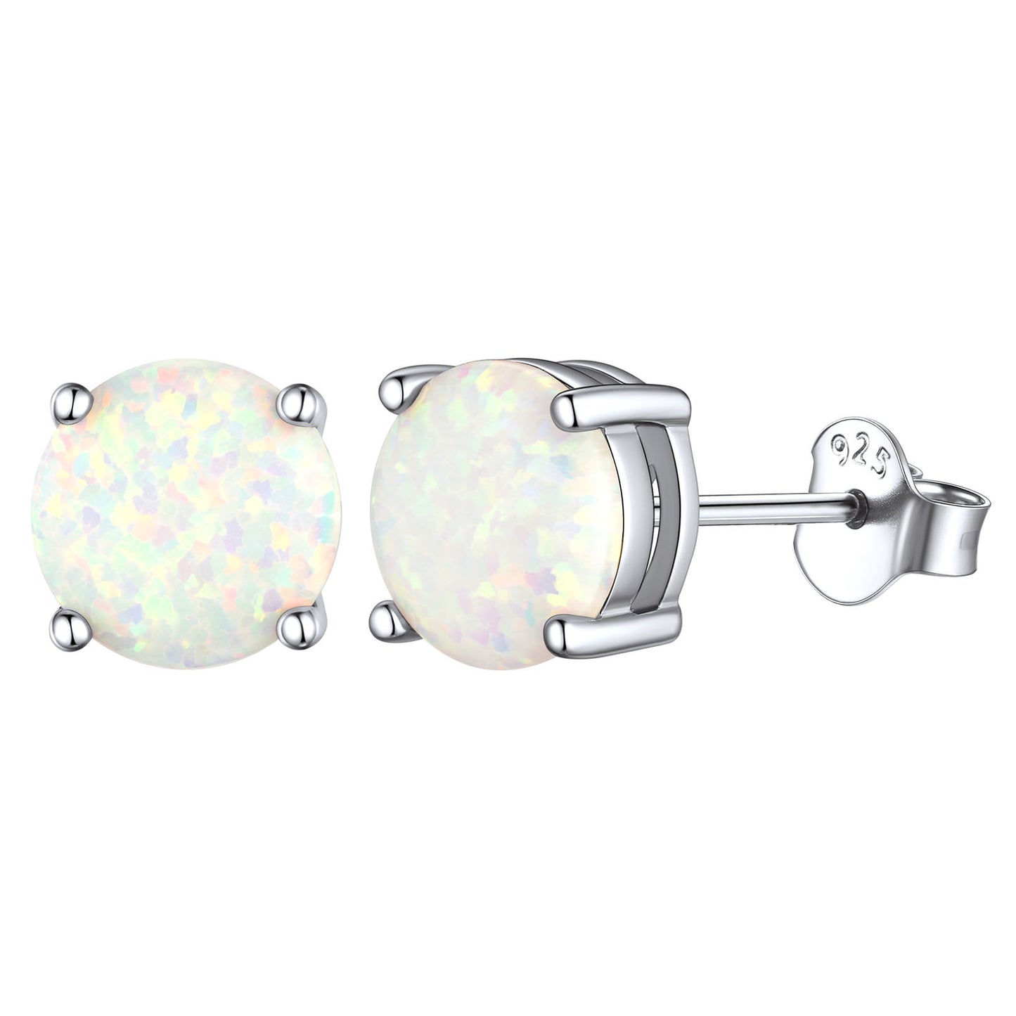 Classic Round Opal Stud Earrings Sterling Silver
