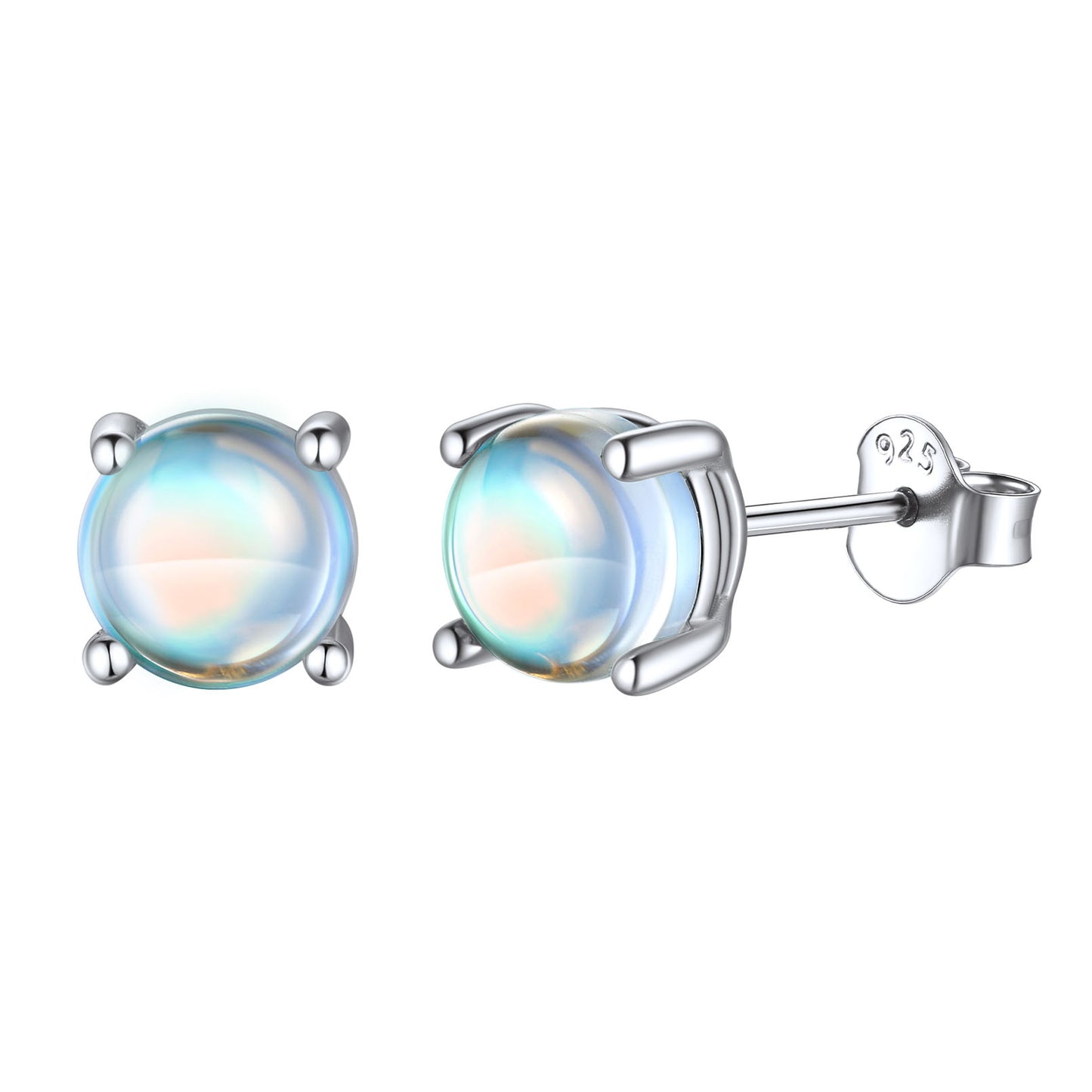 Sterling Silver Round Moonstone Stud Earrings