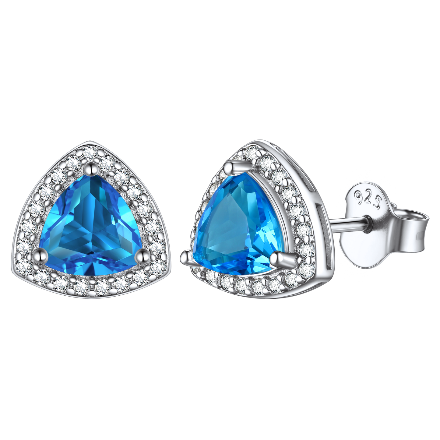 Sterling Silver Triangle Halo Birthstone Stud Earrings
