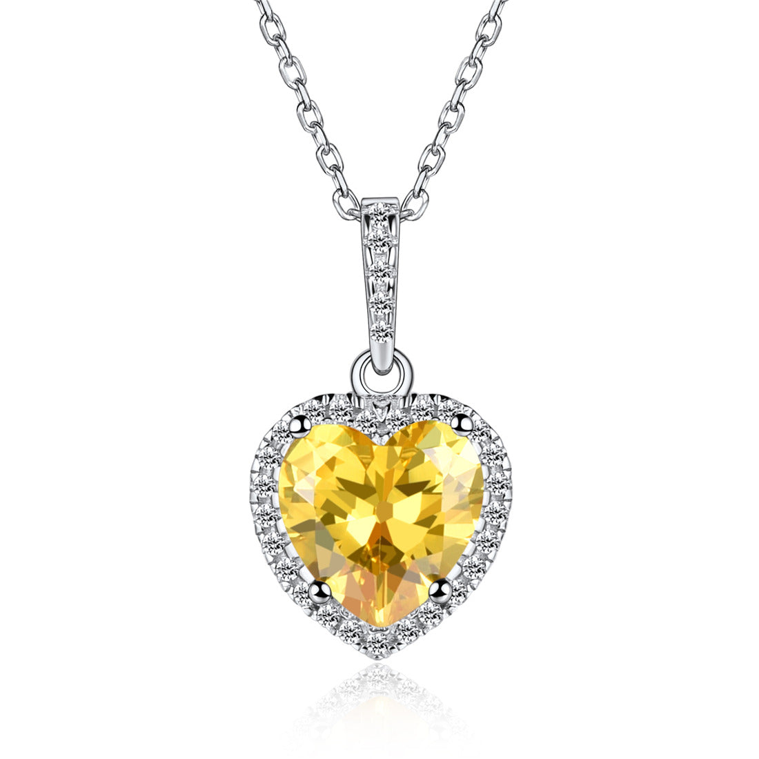 Sterling Silver Halo Birthstone Heart Necklace