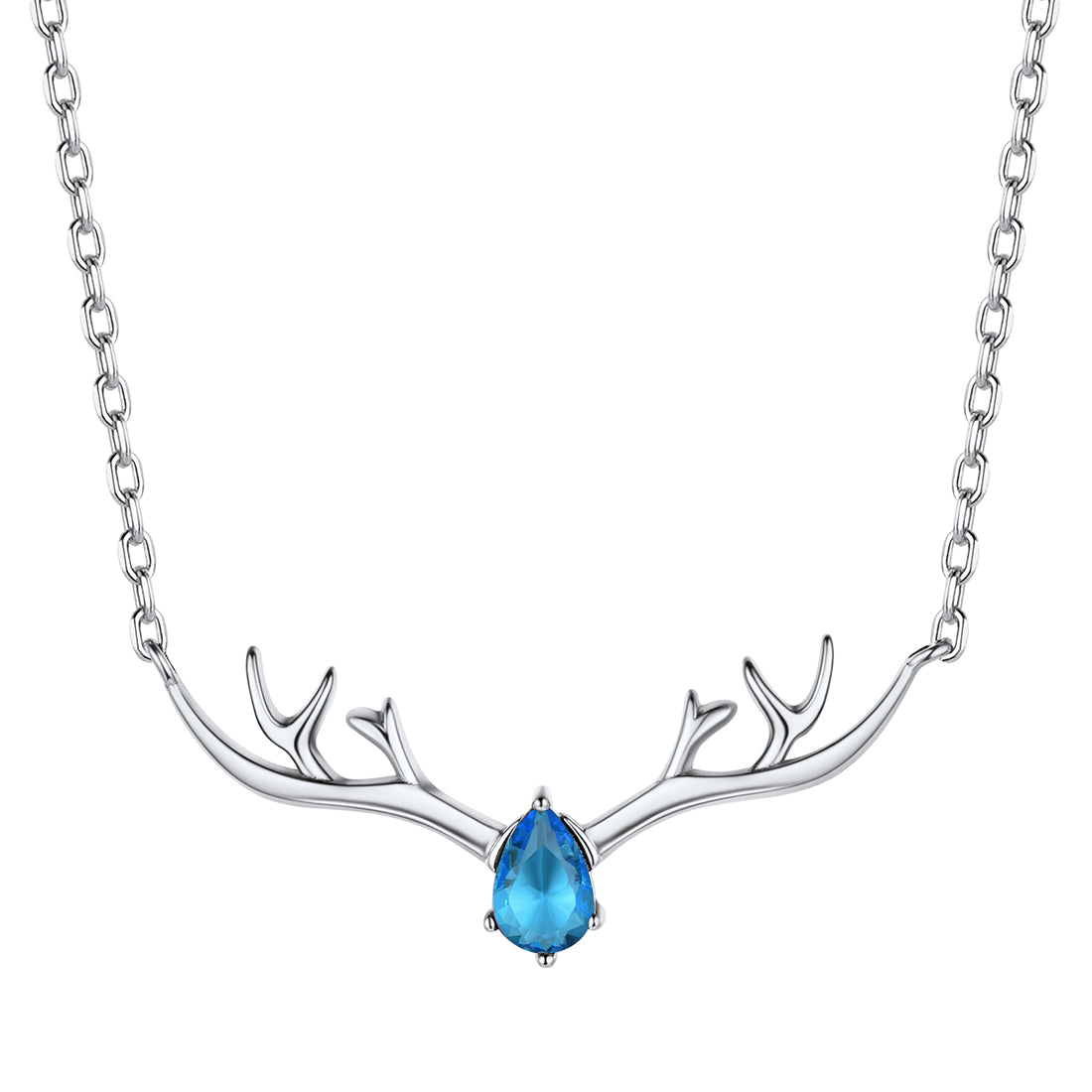 Customized Sterling Silver Antler Necklace with Birthstone For Women BIRTHSTONES JEWELRY