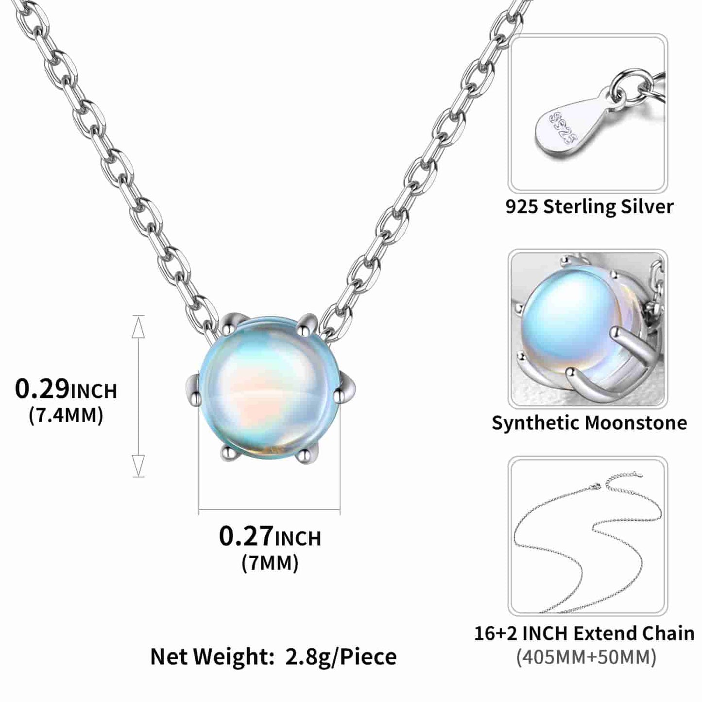 Sterling Silver Round Moonstone Pendant Necklace
