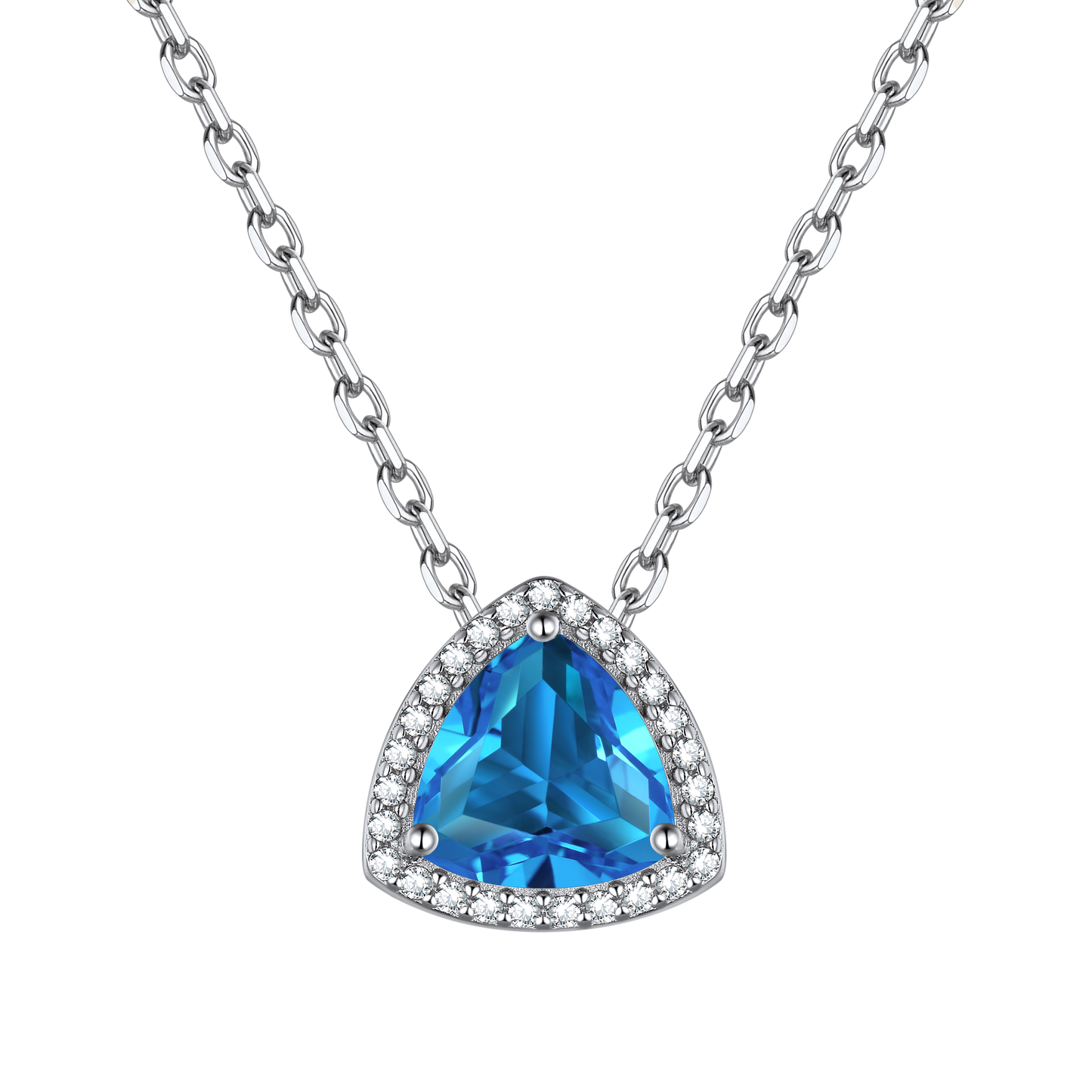 Sterling Silver Triangle Halo Birthstone Necklace