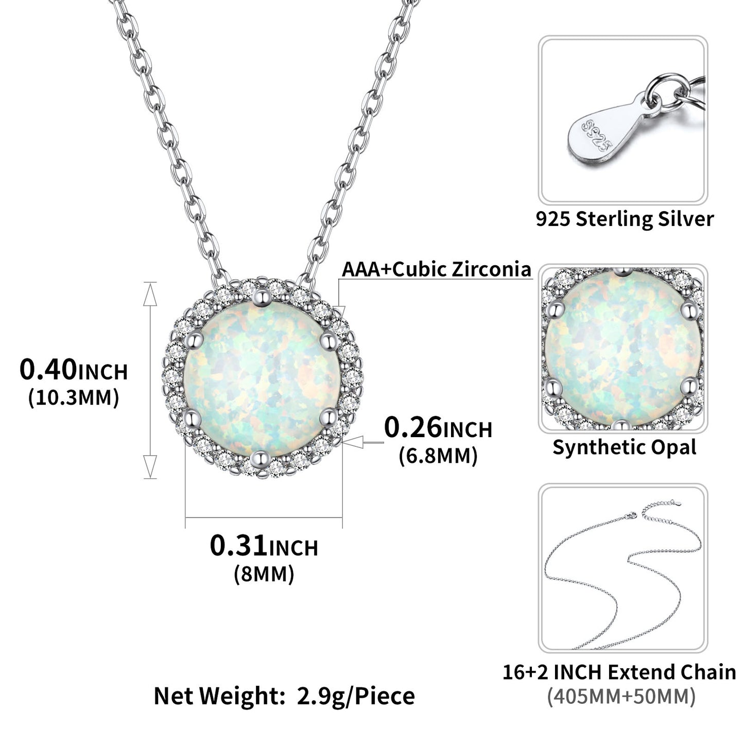 Sterling Silver Cubic Zirconia Halo Opal Necklace