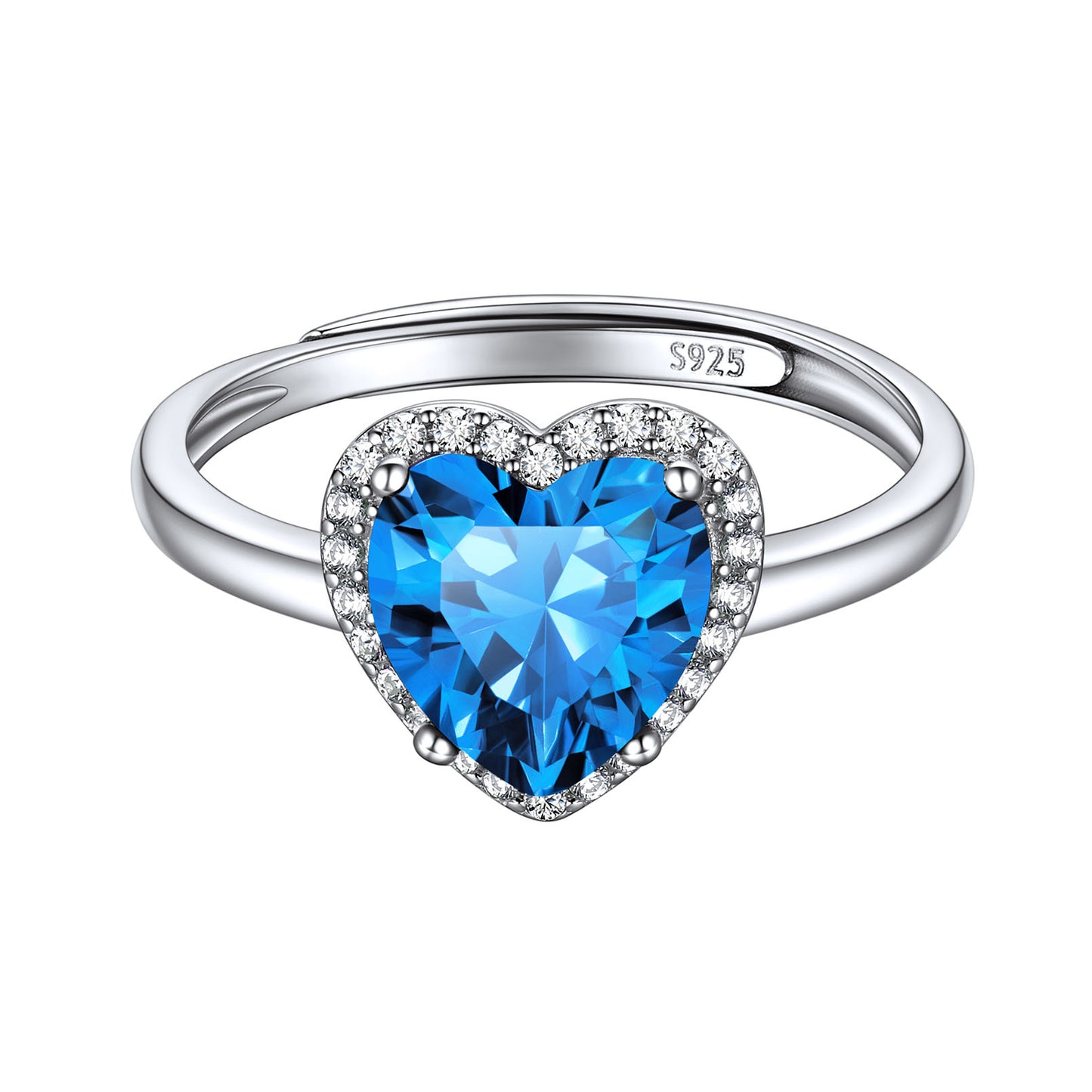 Adjustable Sterling Silver Heart Halo Birthstone Promise Ring