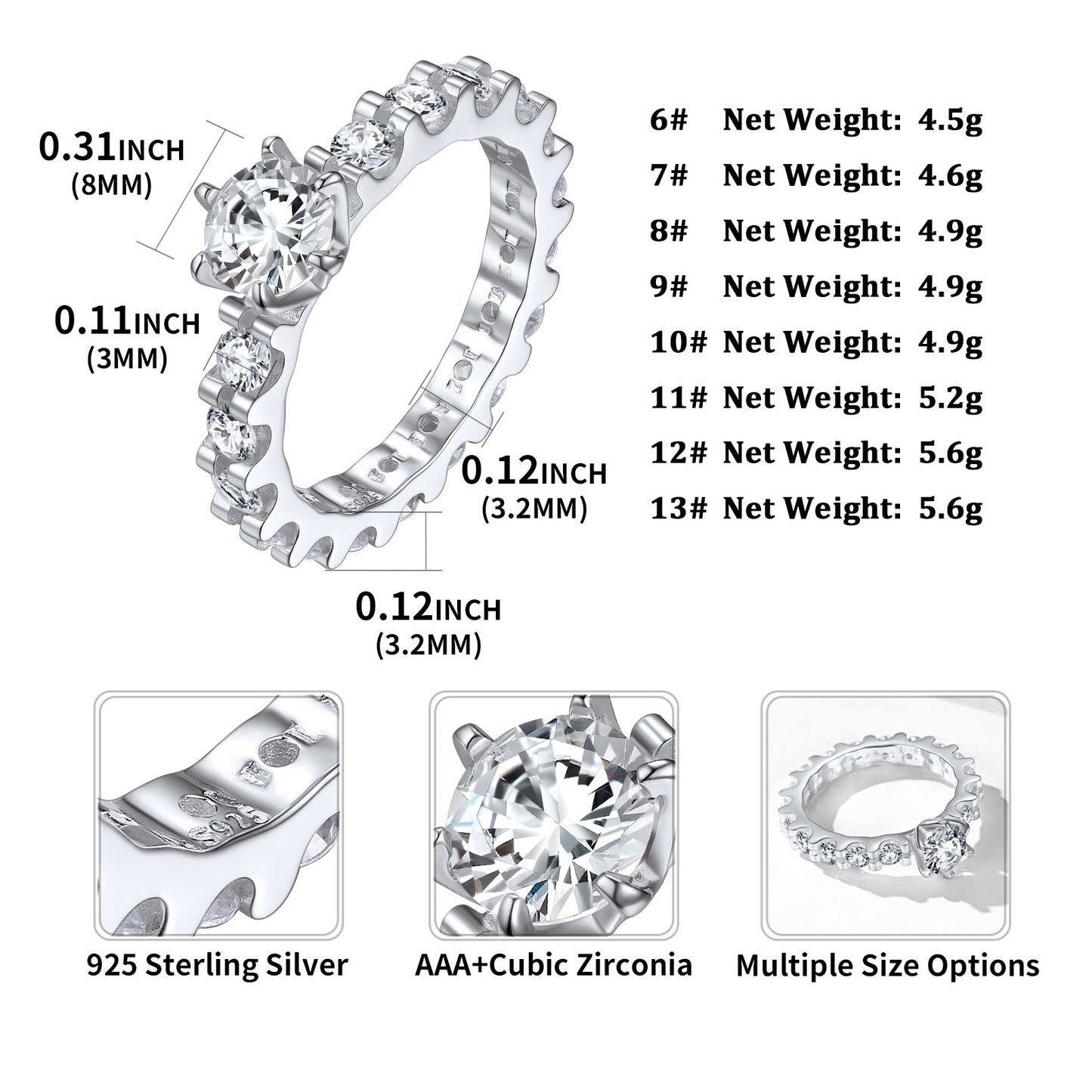 Sterling Silver Cubic Zirconia Round Cut Solitaire Engagement Ring