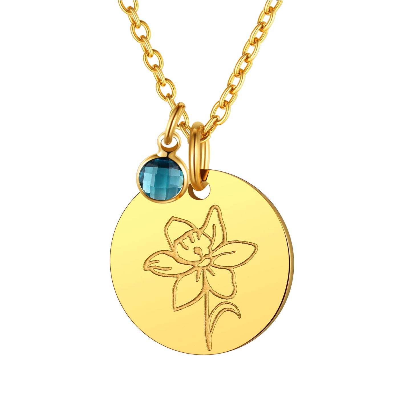 Personalized Birth Flower Birthstone Coin Necklace