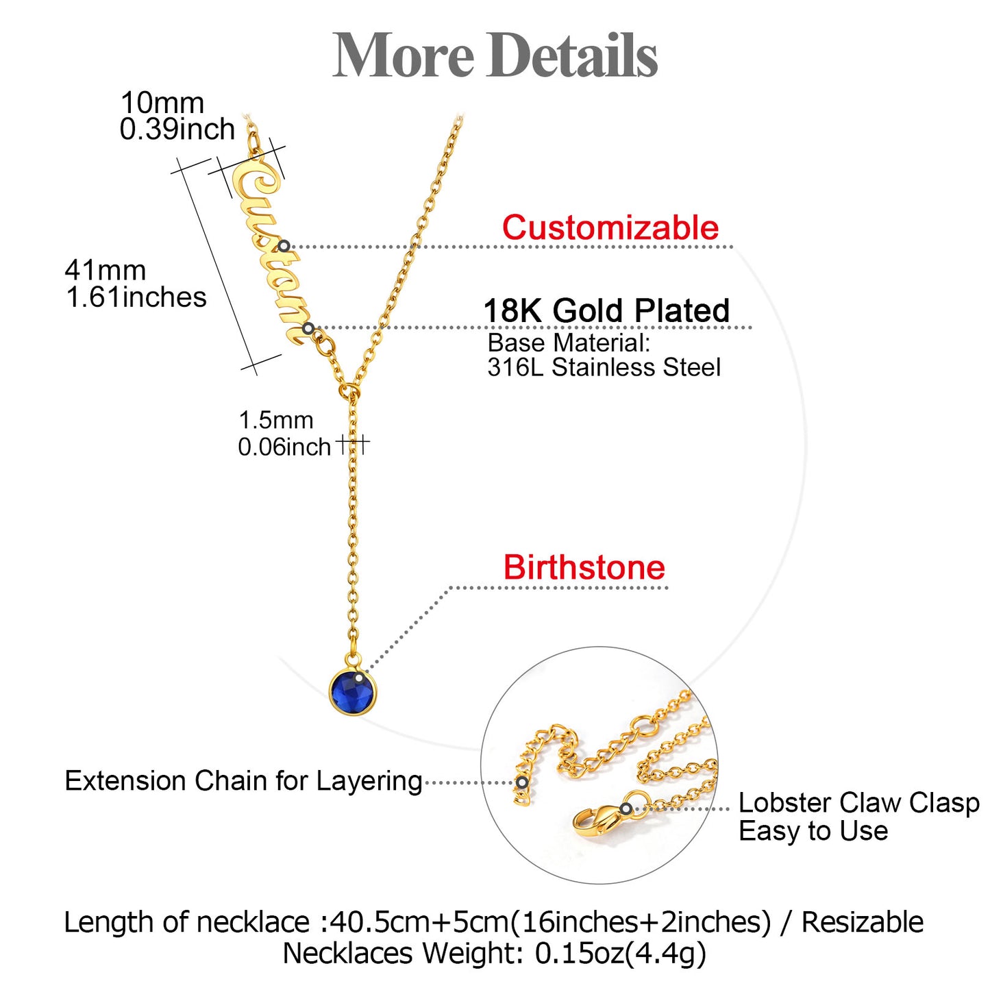 Custom Birthstone Lariat Name Necklace For Women