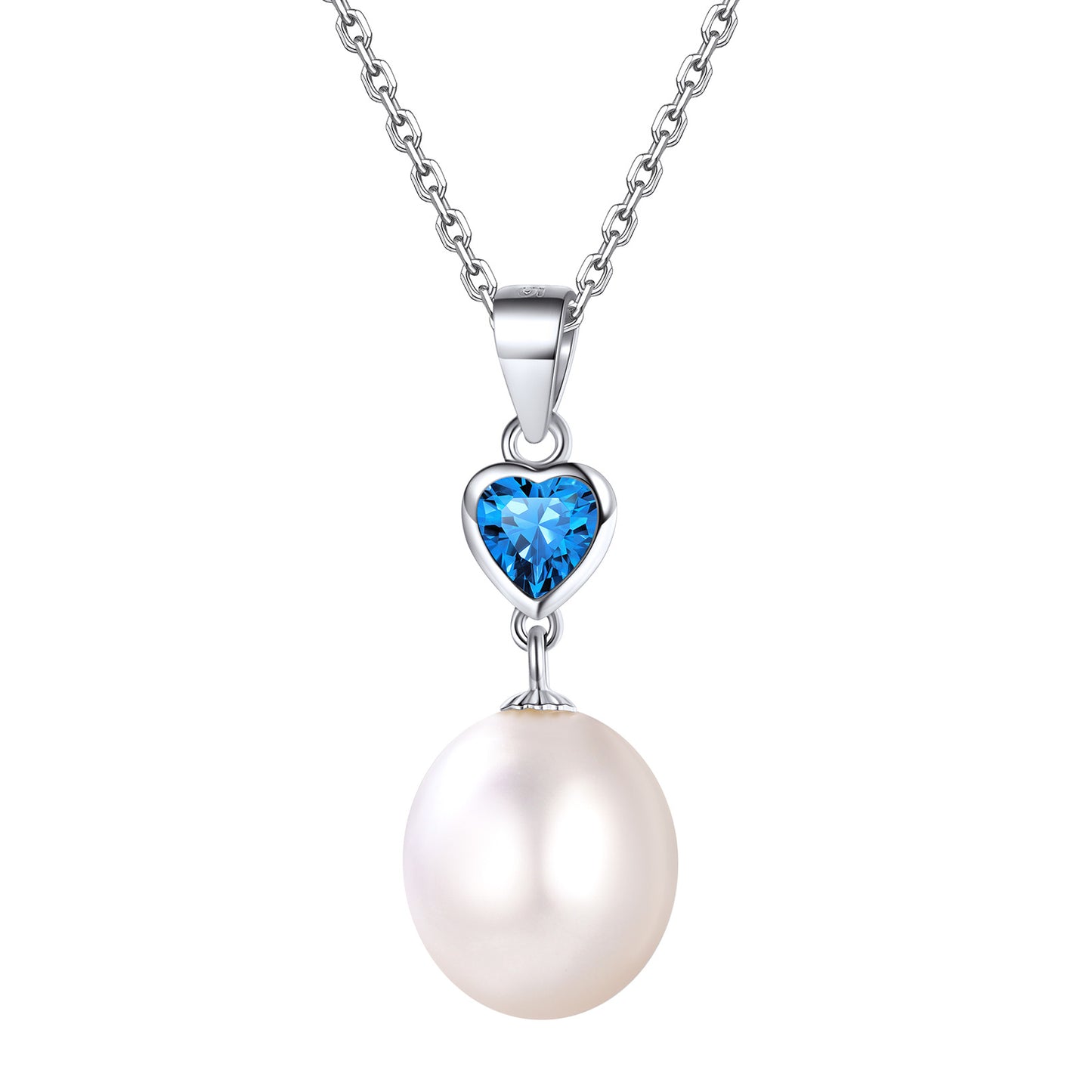 Sterling Silver Heart Birthstone Pearl Pendant Necklace