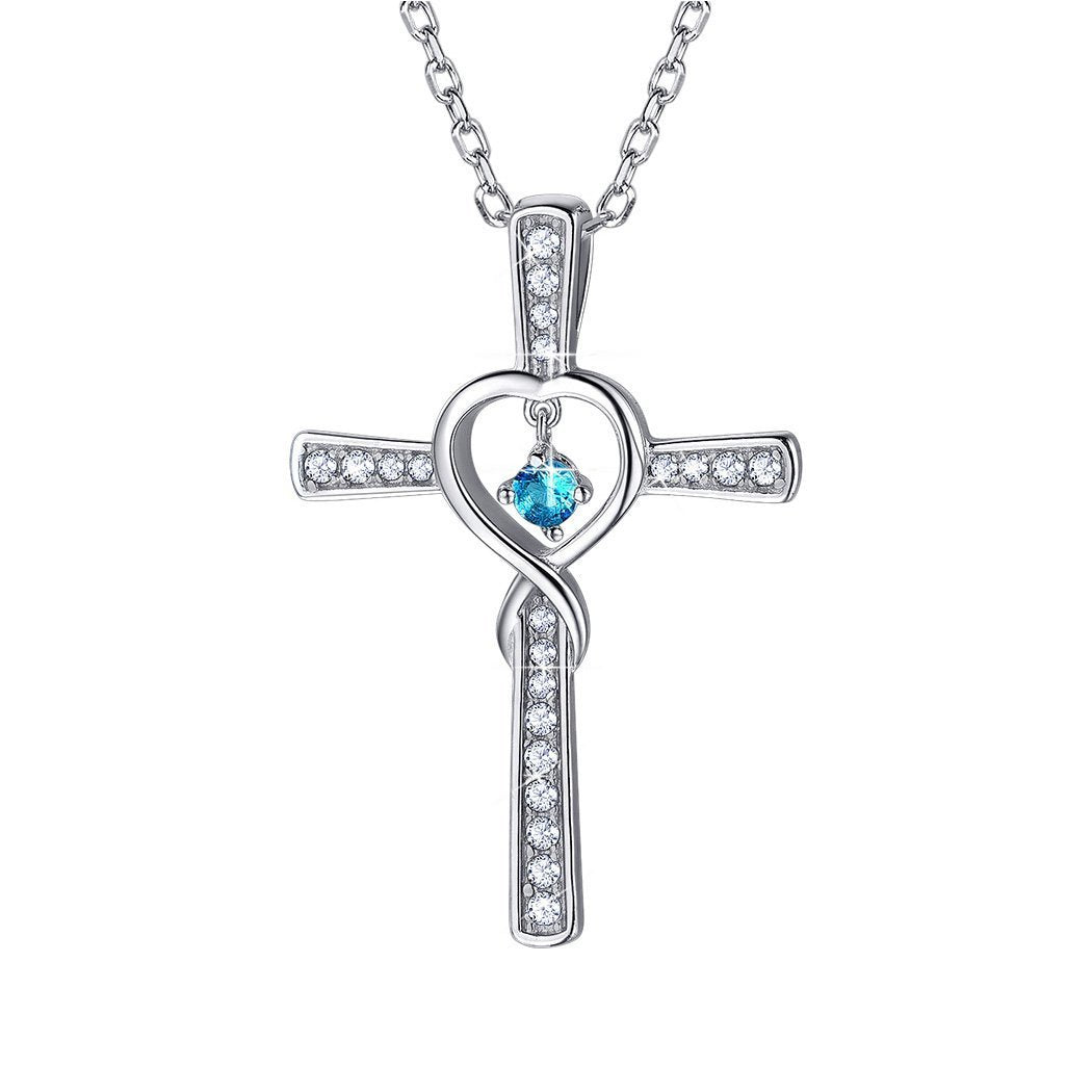 S925 Cross Necklace With October Birthstone Tourmaline For Women BIRTHSTONES JEWELRY