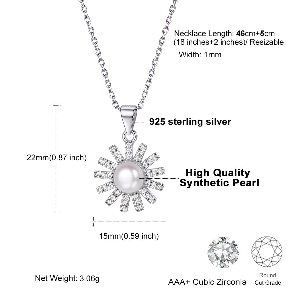Sterling Silver Cubic Zirconia Sun Pearl Pendant Necklace
