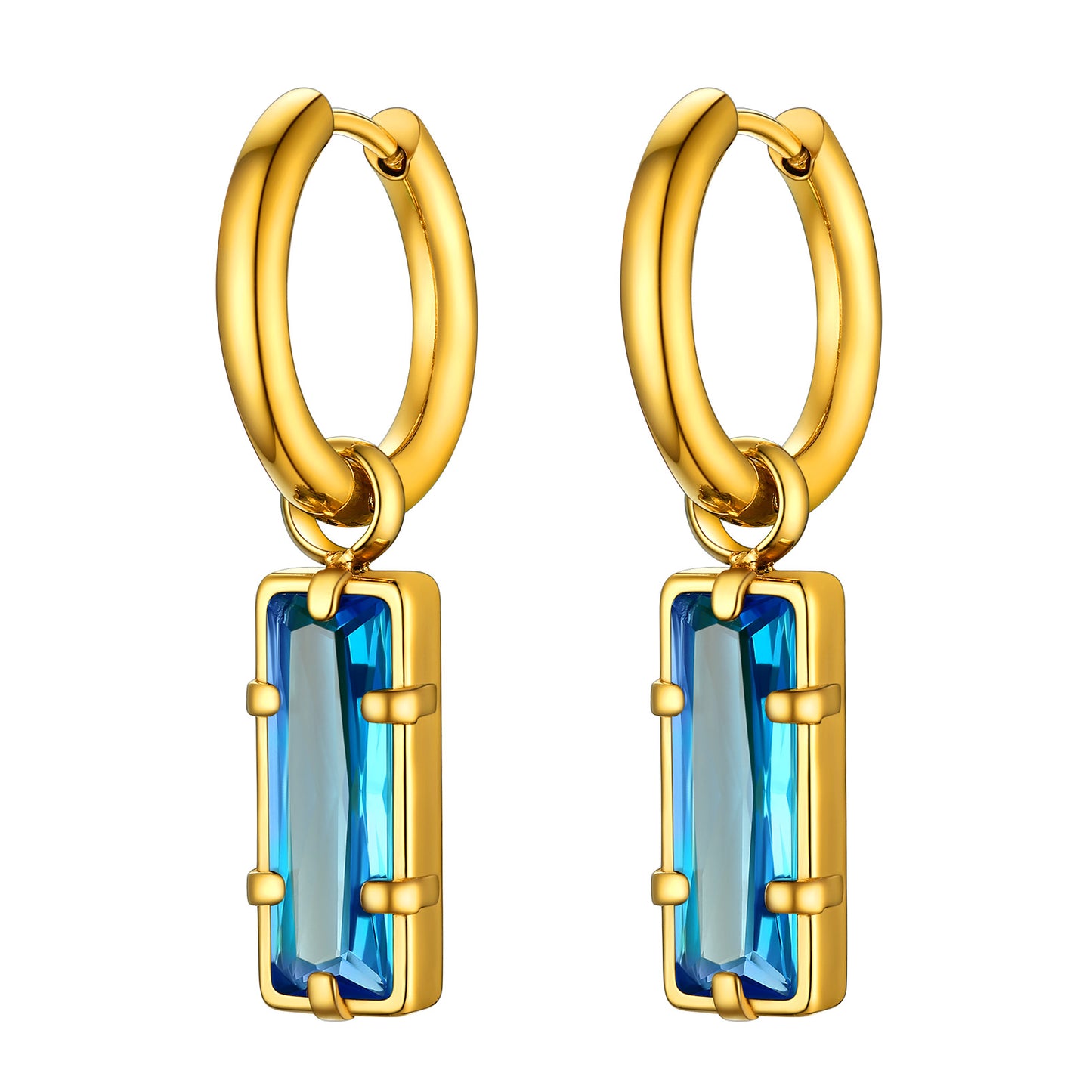 Rectangle Birthstone Huggie Dangle Earrings