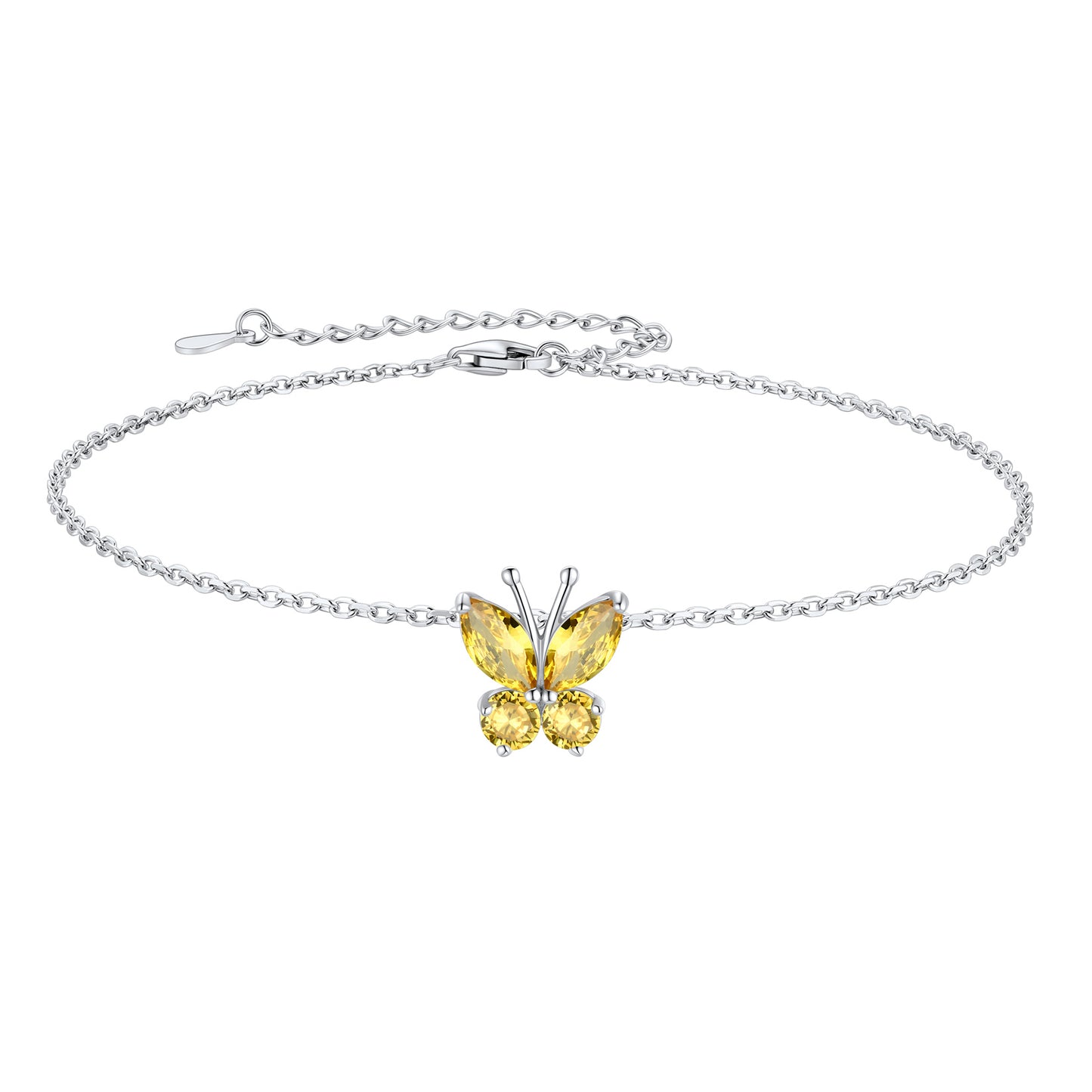 925 Sterling Silver Birthstone Butterfly Anklet For Women