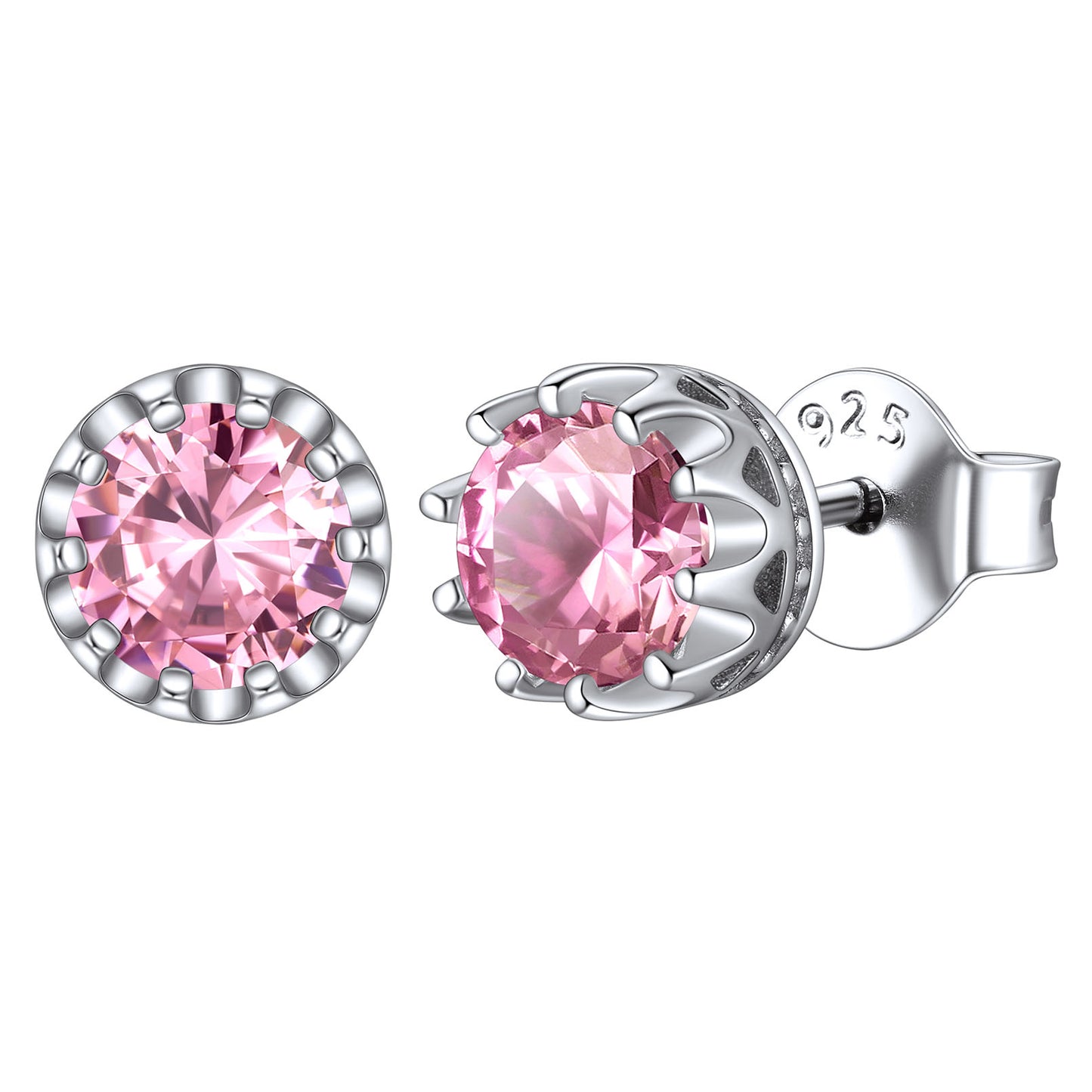 Sterling Silver Round Crown Birthstone Stud Earrings for Women BIRTHSTONES JEWELRY