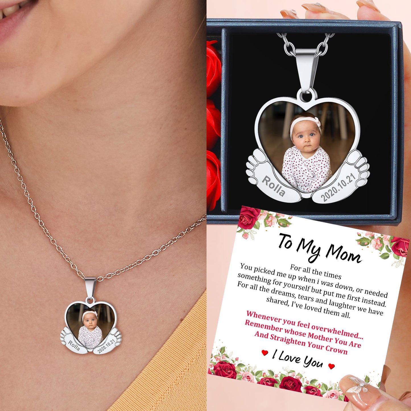 Personalized Baby Feet Picture Necklace with Names