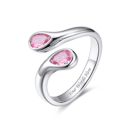Teardrop October Birthstone Adjustable Ring on a white background