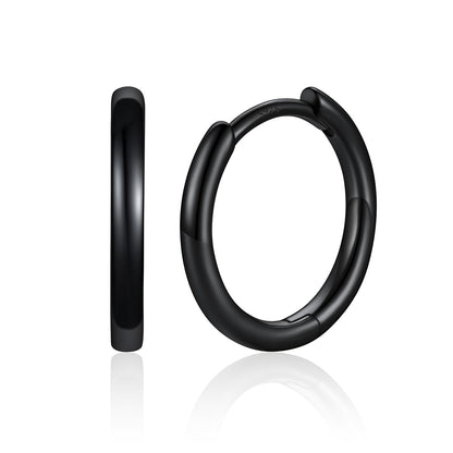 10mm Black Plated Classic Huggie Earrings for Men Women on a white background