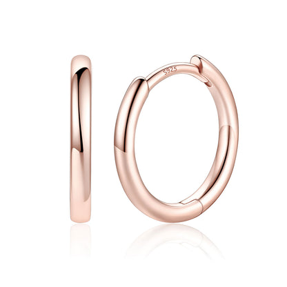 10mm Rose Gold Plated Classic Huggie Earrings for Men Women on a white background