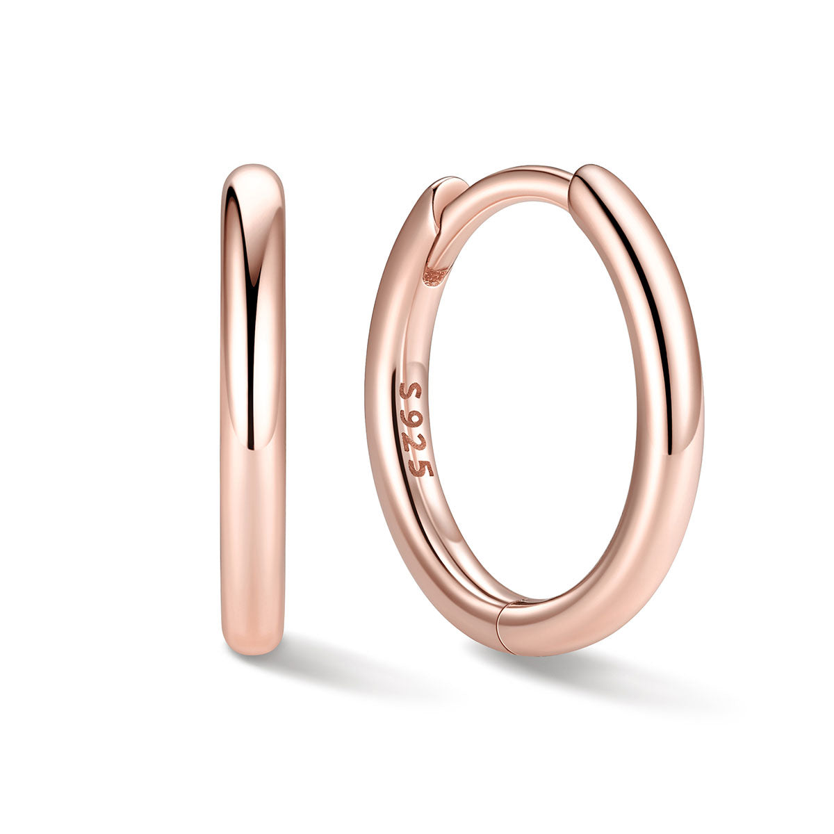 10mm Rose gold hoop earrings on a white background