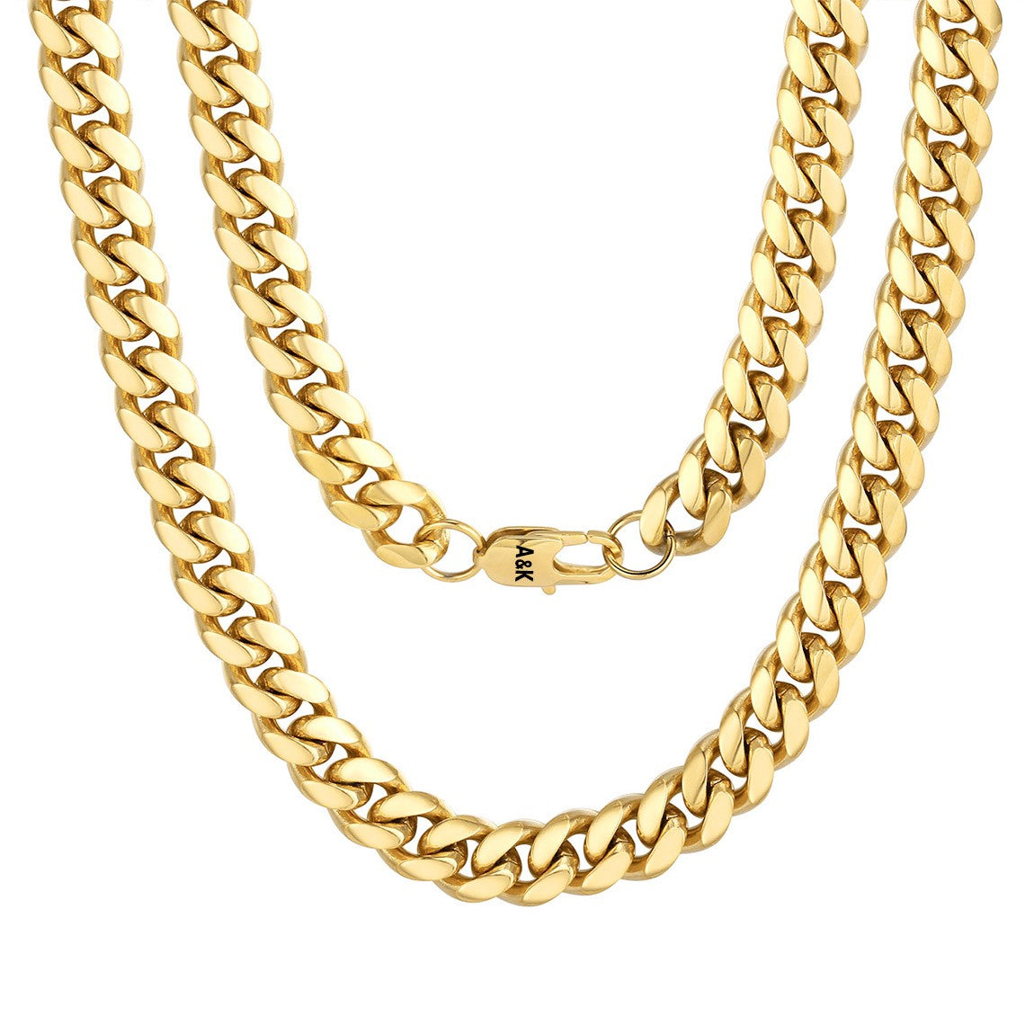 10mm Width Cuban Link Chain Necklace Gold Plated