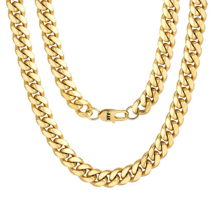 10mm Width Cuban Link Chain Necklace Gold Plated