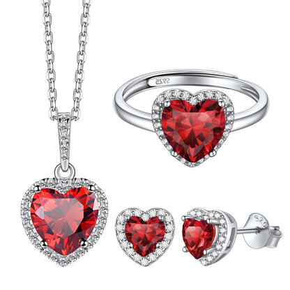 Heart Halo Birthstone Jewelry Set