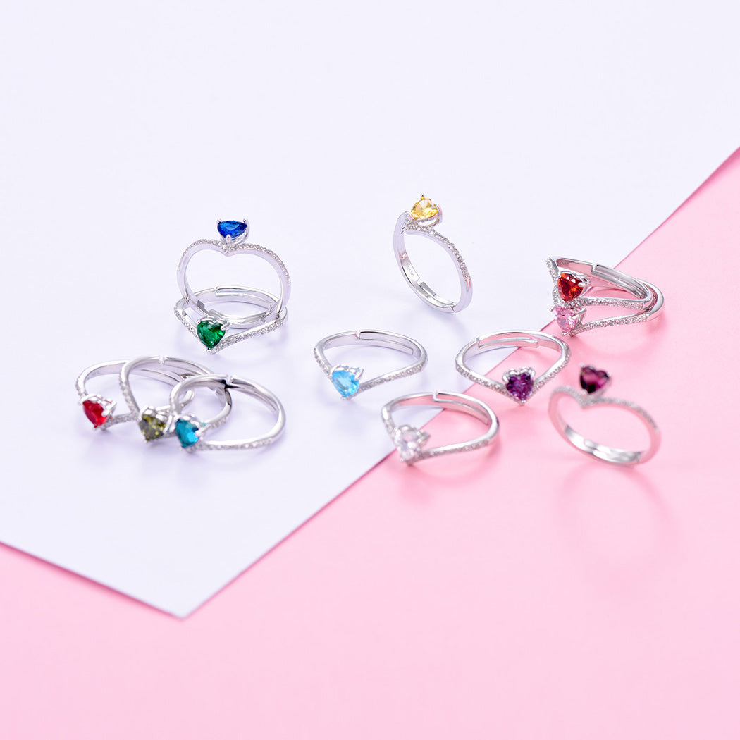 ⚡Flash Sale 925 Sterling Silver Heart Birthstone Promise Ring