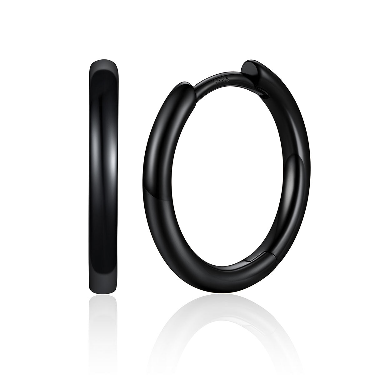 12mm Black Plated Classic Huggie Earrings for Men Women on a white background