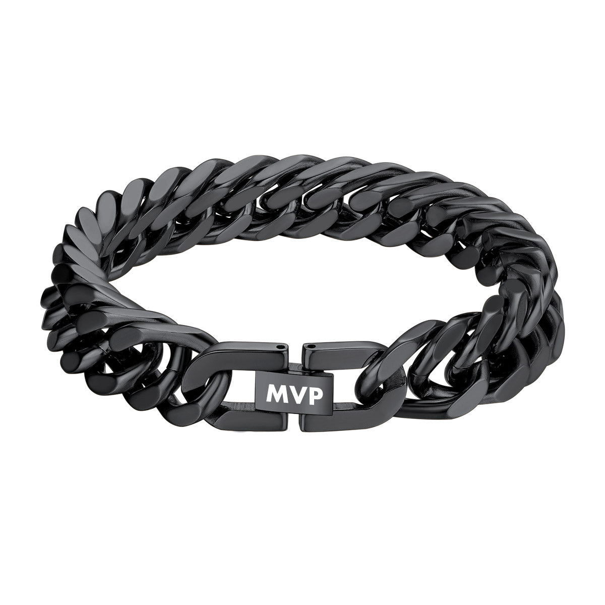 12mm Cuban Link Chain Bracelet Black Plated