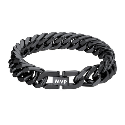 12mm Cuban Link Chain Bracelet Black Plated