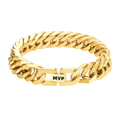 12mm Cuban Link Chain Bracelet Gold Plated