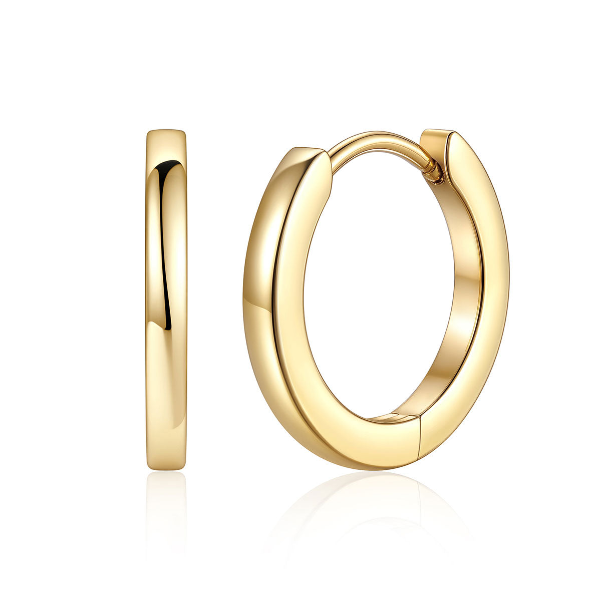 12mm Gold Plated Stainless Steel Huggie Earrings for Women Men on a white background 