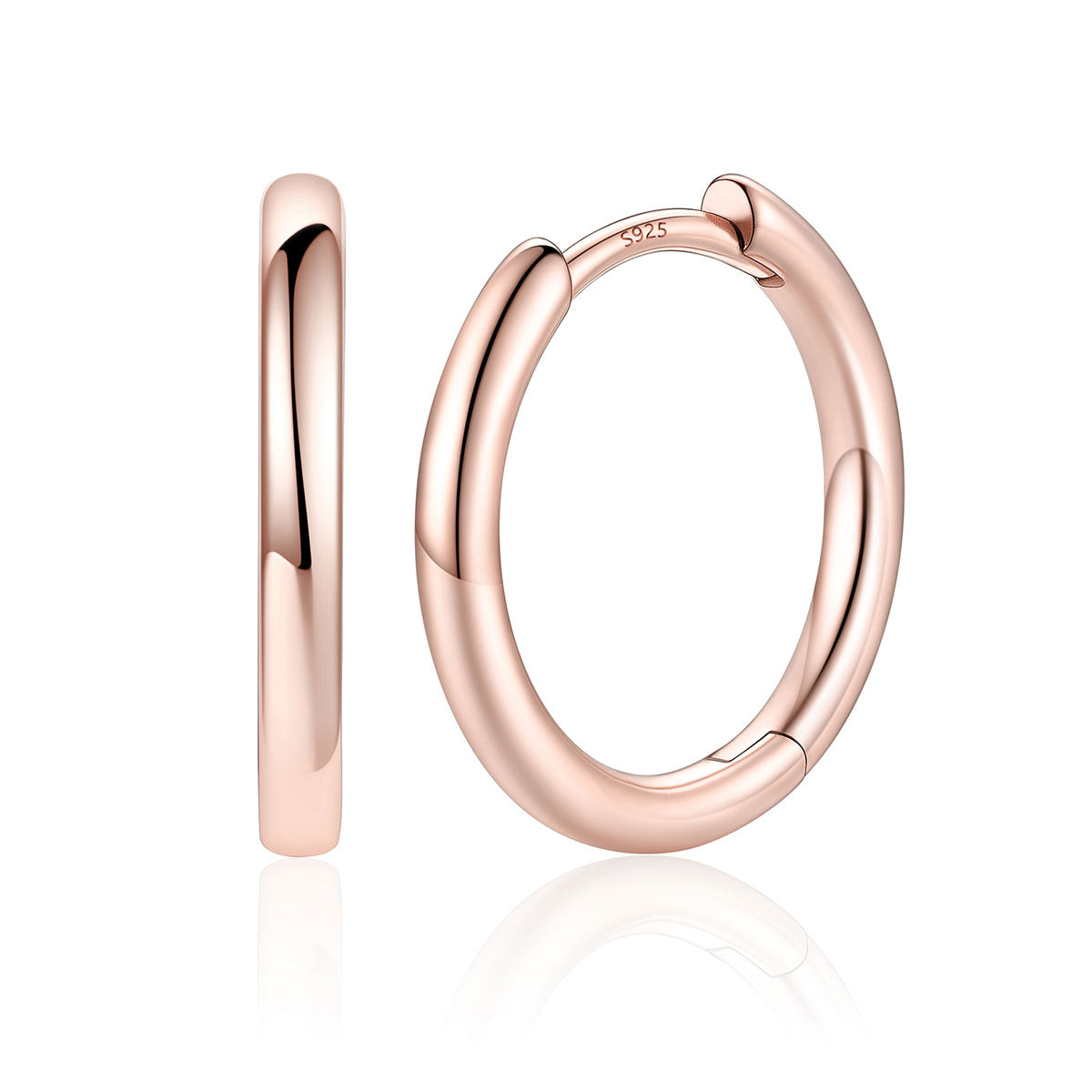 12mm Rose Gold Plated Classic Huggie Earrings for Men Women on a white background
