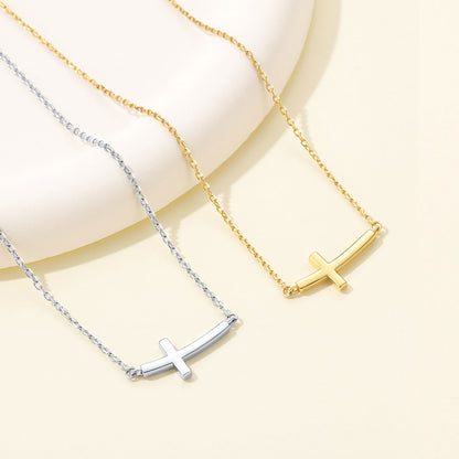 Concise Sideways Cross Necklace for Women