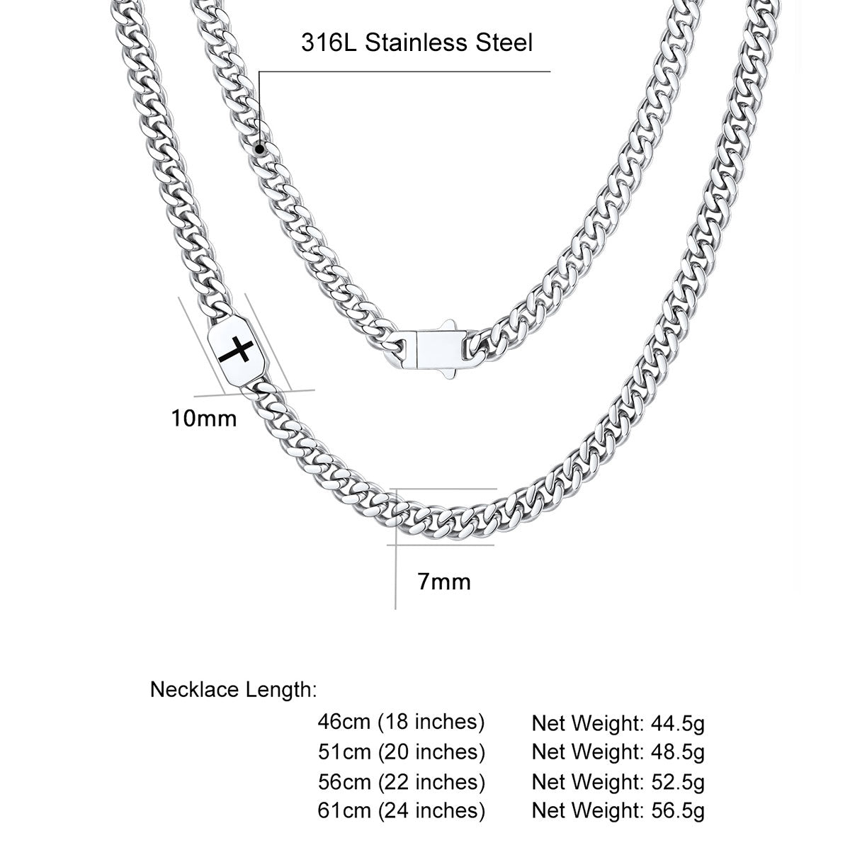 Custom Cross Cuban Link Chain Necklace in Stainless Steel 7/9MM