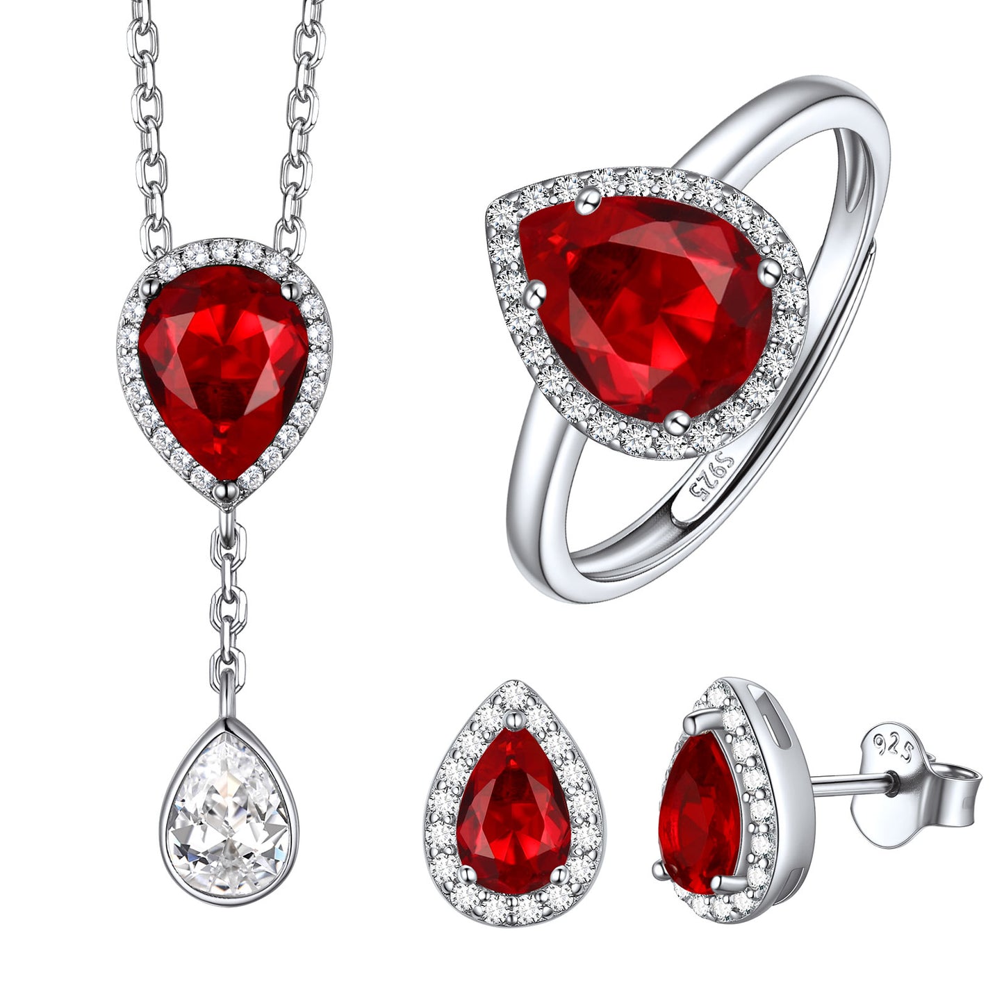 Halo Pear Cut Birthstone Jewelry Set