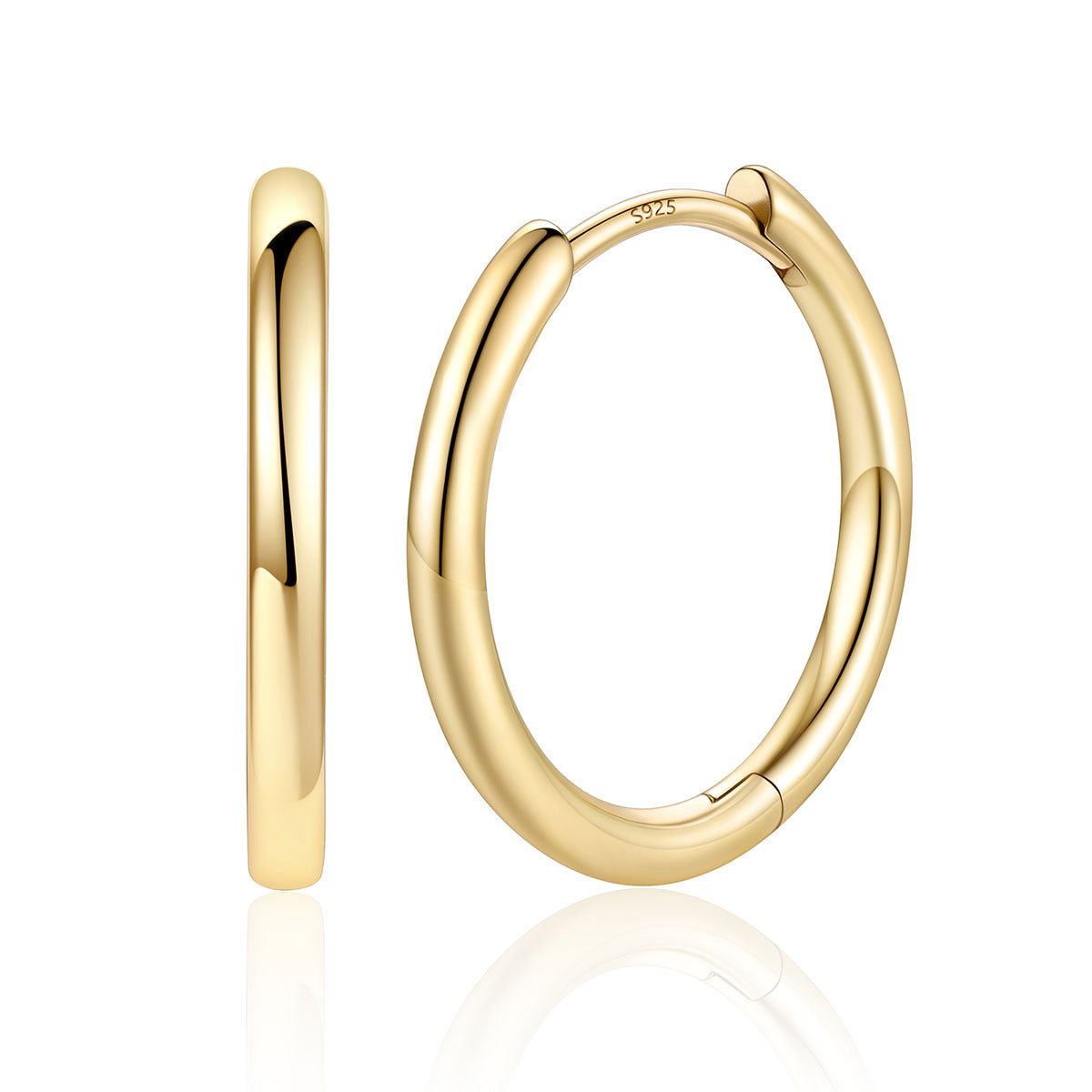 14mm Gold Plated Classic Huggie Earrings for Men Women on a white background