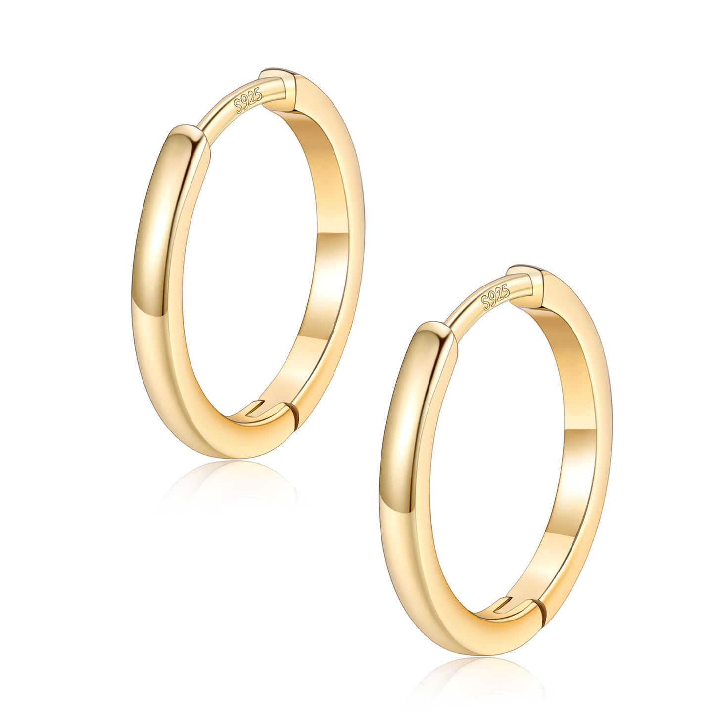 14mm Pair of gold hoop earrings on a white background