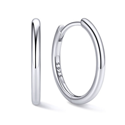 14mm Silver hoop earrings on a white background